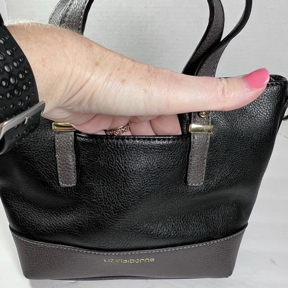 Liz Claiborne Kelsey Handbag Purse Mini Tote 7.5" Black & Grey Vegan Leather - Picture 6 of 16